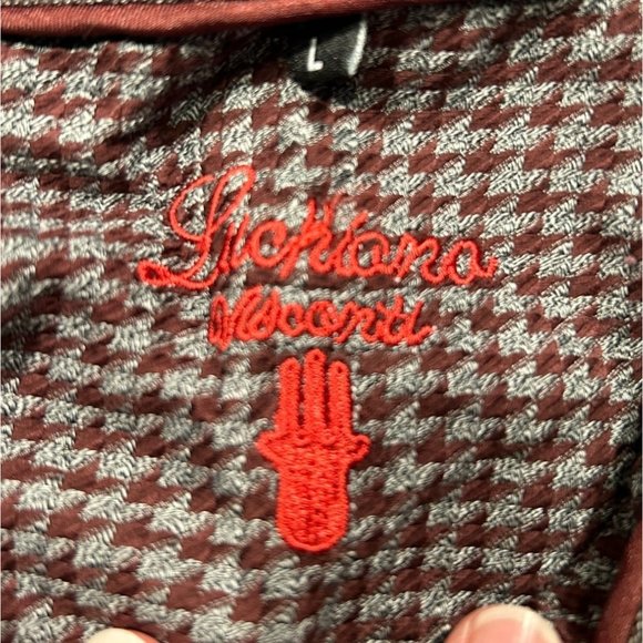Luchiano Visconti Burgundy Houndstooth Long‎ Sleeve Button Down Mens Large - Picture 7 of 8